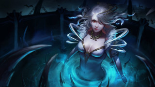 Blue dress wings forest fantasy - a blue light behind her free wallpaper