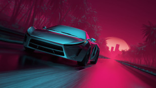 Car palm trees synthwave moon - a pink light free wallpaper