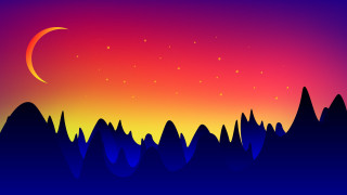 Sunset crescent stars mountains trees - a crescent free wallpaper