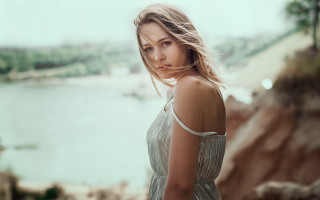 Woman dress water boat hill - a woman in a dress free wallpaper