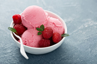 Ice cream raspberries mint blue - a blue surface free wallpaper