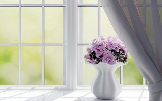 Vase flowers window curtain bridal - a window sill next free wallpaper