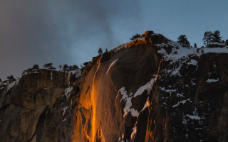 Waterfall sunset mountain snow trees - a mountain side free wallpaper