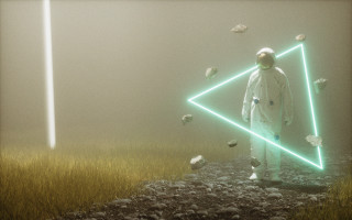 Man white suit field birds - octane free wallpaper