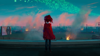 Fireworks girl red coat city - sky free wallpaper