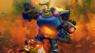 Cartoon helmet glowing armor explosion - splash art free wallpaper for desktop
