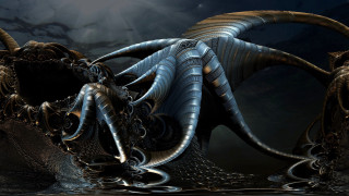 Giant octopus ocean fullmoon abstract - biomechanical free wallpaper