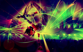 Dancing colorful light show crowd - psychedelic art free wallpaper for desktop