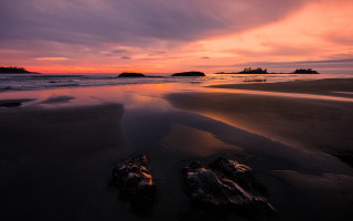 Beach logs sunset clouds dusk - the sand and a sunset in the background free wallpaper