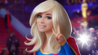 Supergirl blonde blueeyes star smile - the side with free wallpaper