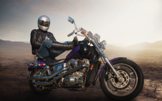 Man motorcycle desert mountains helmet - affinity photo free wallpaper