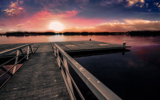 Sunset dock clouds water cityscape 2 - lake free wallpaper for desktop