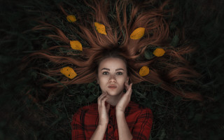 Woman hair blowing yellow flowers - anka zhuravleva free wallpaper for desktop