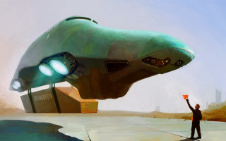 Man redflag greenobject lights antonfadeev - conceptart free wallpaper