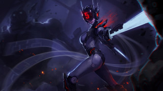 Futuristic suit woman demon sword - her hand and a demon free wallpaper