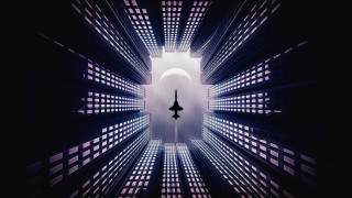 Cyberpunk cityscape tower moon skyline - a clock tower in the middle of its free wallpaper