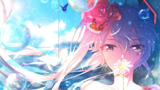 Girl butterfly flower anime tears - a butterfly free wallpaper for desktop