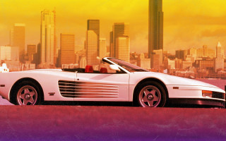 White sports car city skyline 9 - a white sports car free wallpaper