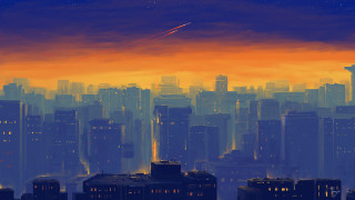 City skyline plane night orange - orange sky free wallpaper