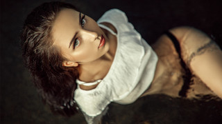 Woman white shirt black tie 2 - a bun free wallpaper