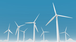 Wind turbines blue sky clouds - a row free wallpaper