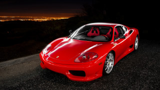 Red sports car night city 10 - neoclassicism free wallpaper