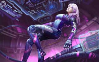 Futuristic woman cyberpunk armor glowing 2 - a futuristic setting free wallpaper