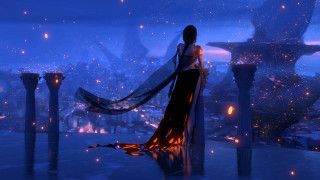 Fantasy city night woman platform - vanita free wallpaper for desktop