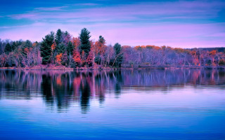 Lake forest purple sky city - impressionism free wallpaper