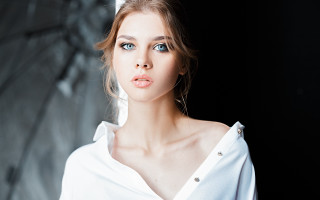 Woman blueeyes whiteShirt portrait blurry - elina karimova free wallpaper for desktop