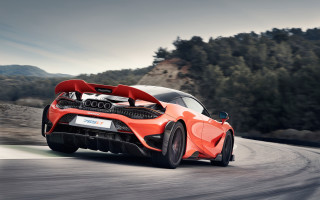 Car trees road clouds futurism - side profile free wallpaper