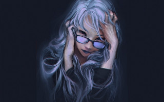 Woman silver long hair glasses - a long white hair free wallpaper