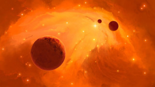 Star planet space orange moon - orange sky free wallpaper