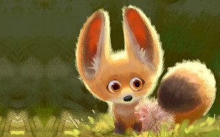 Little fox hedgehog green field - art station free wallpaper