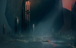 City tallbuildings redsky redlight fantasy - a red sky in the background free wallpaper