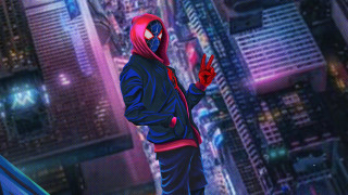Man red hoodie cityscape spiderman - a cityscape free wallpaper