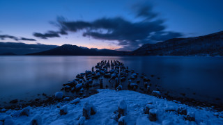 Snowy pier mountains night clouds - the ground and mountains free wallpaper