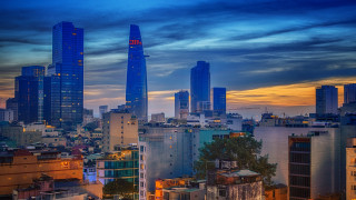 City skyline dusk beach architecture - dong yuan free wallpaper