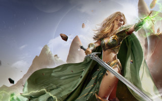Woman green cape sword armor - a green cape free wallpaper