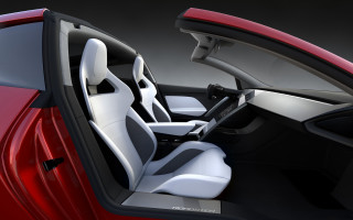 Red car black white interior - board free wallpaper