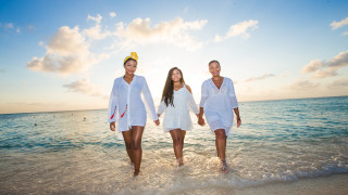Three women white outfits ocean - three woman free wallpaper