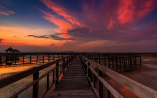 Wooden pier sunset clouds mystical - free sky wallpaper for desktop