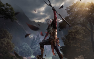 Man helmet sword forest bird - a sword and a helmet free wallpaper for desktop