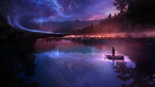 Night sky starry mountains lake - shooting free wallpaper for desktop