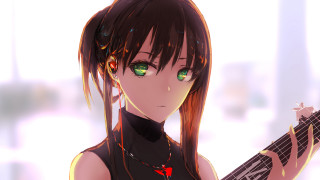 Girl green eyes guitar anime - green eyes holding free wallpaper