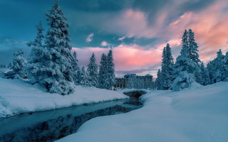 River snow bridge clock matte - a river free wallpaper