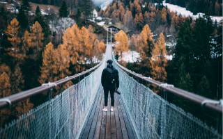 Mountain bridge autumn nature cinematic - the background and a mountain in the distance free wallpaper