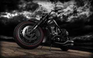 Motorcycle cloudy night greyscale rims - red stripe free wallpaper