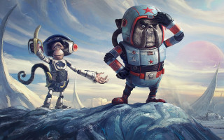 Couple cartoon characters mountain shaking - hand free wallpaper