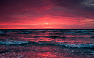 Red sky sunset ocean waves - ocean free wallpaper for desktop